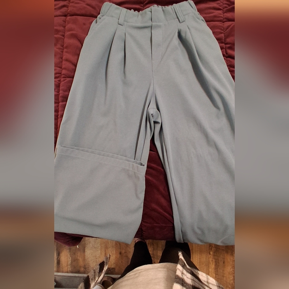 Zara Sky Blue Textured Trousers